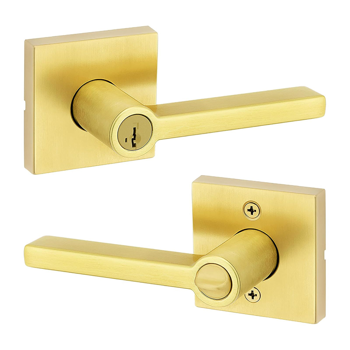 Kwikset Halifax Manija de Entrada con Cerradura, SmartKey, Varios Acabados - latón satinado - 1 paquete - Entrada