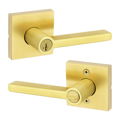 Kwikset Halifax Manija de Entrada con Cerradura, SmartKey, Varios Acabados - latón satinado - 1 paquete - Entrada