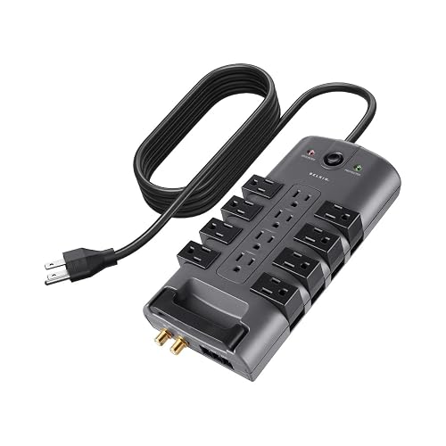 Belkin BP112230-08 Supresor de Picos Enchufe de Pivote, 12 Salidas, 4320J, 2.4 metros, Gris