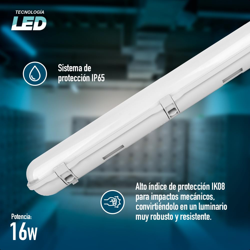 Icon Luminario LED a Prueba de Humedad 16W 6500K IP65 | Luz blanca fría, 1920 lm, plástico resistente, instalación sencilla