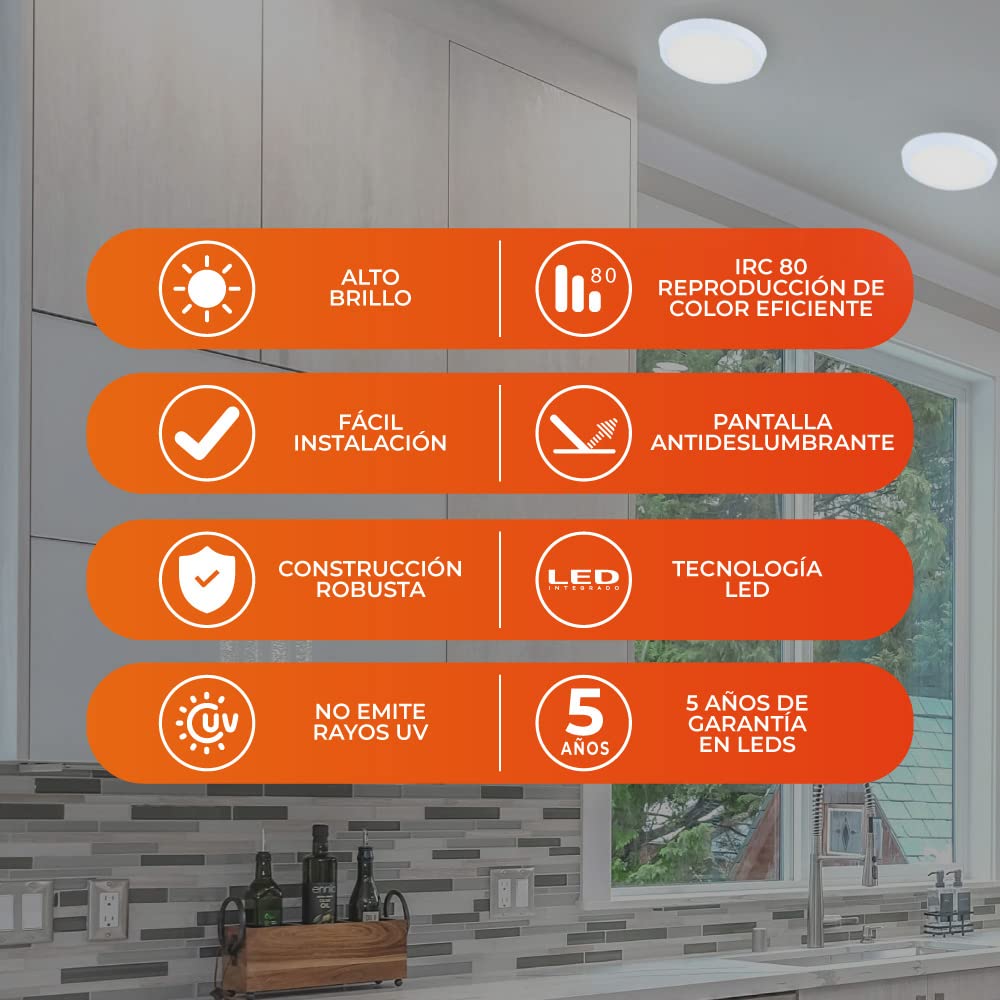 Tecnolite - Lámpara Plafón LED Techo 10 W, Luz de Día, Interiores, No atenuable, LED integrado