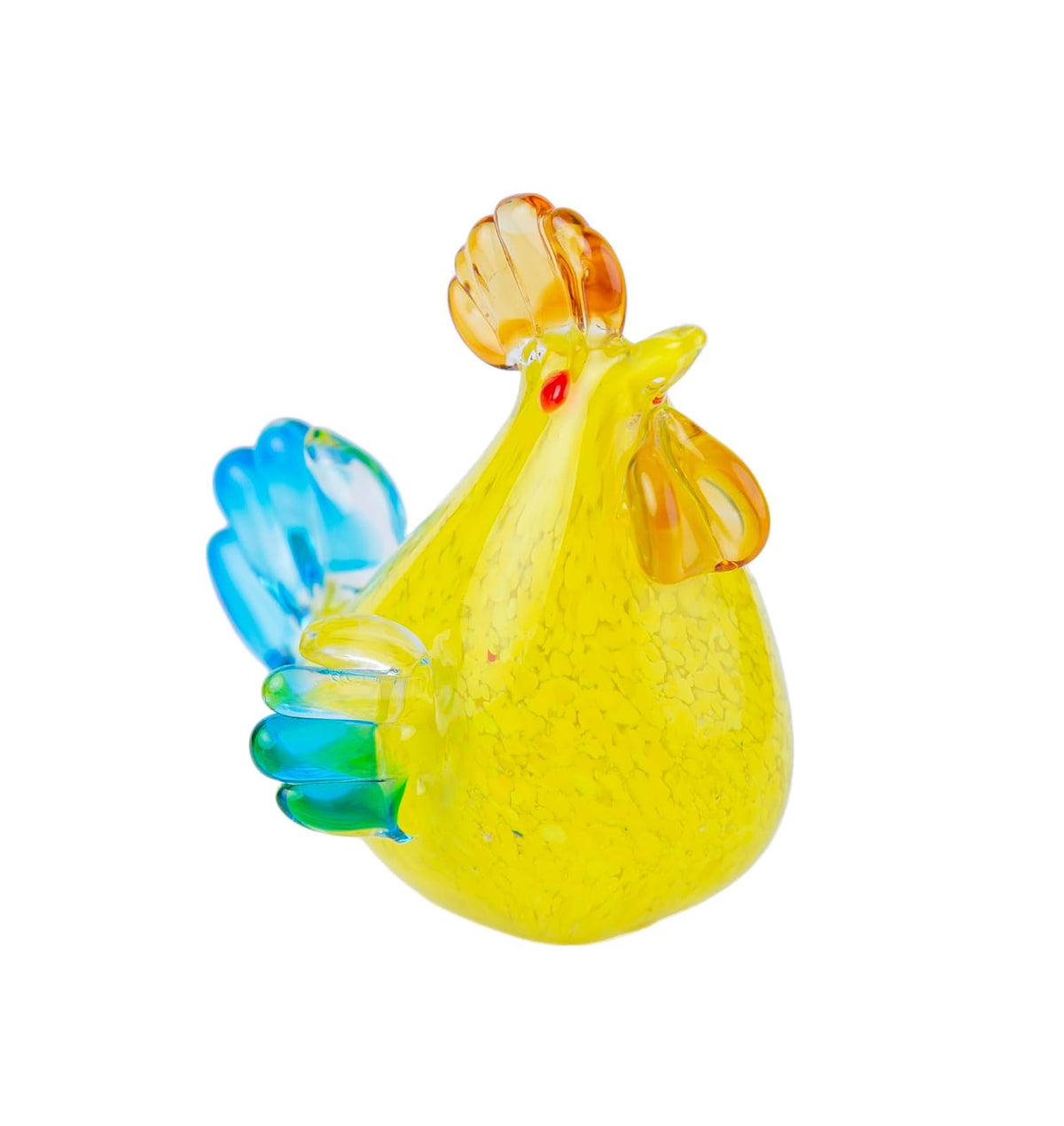 Running Gallo de Cristal | Adornos para Sala, Oficina y Escritorio | Figura de Cristal | Amarillo Cola Azul Decora