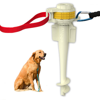 DIGGO - Estaca de Amarre para Perro para Playa Perros Grandes y Perros Pequeños | Orificio de Soporte para Sombrilla | Sistema Único de Bloqueo con Combinación Giratoria