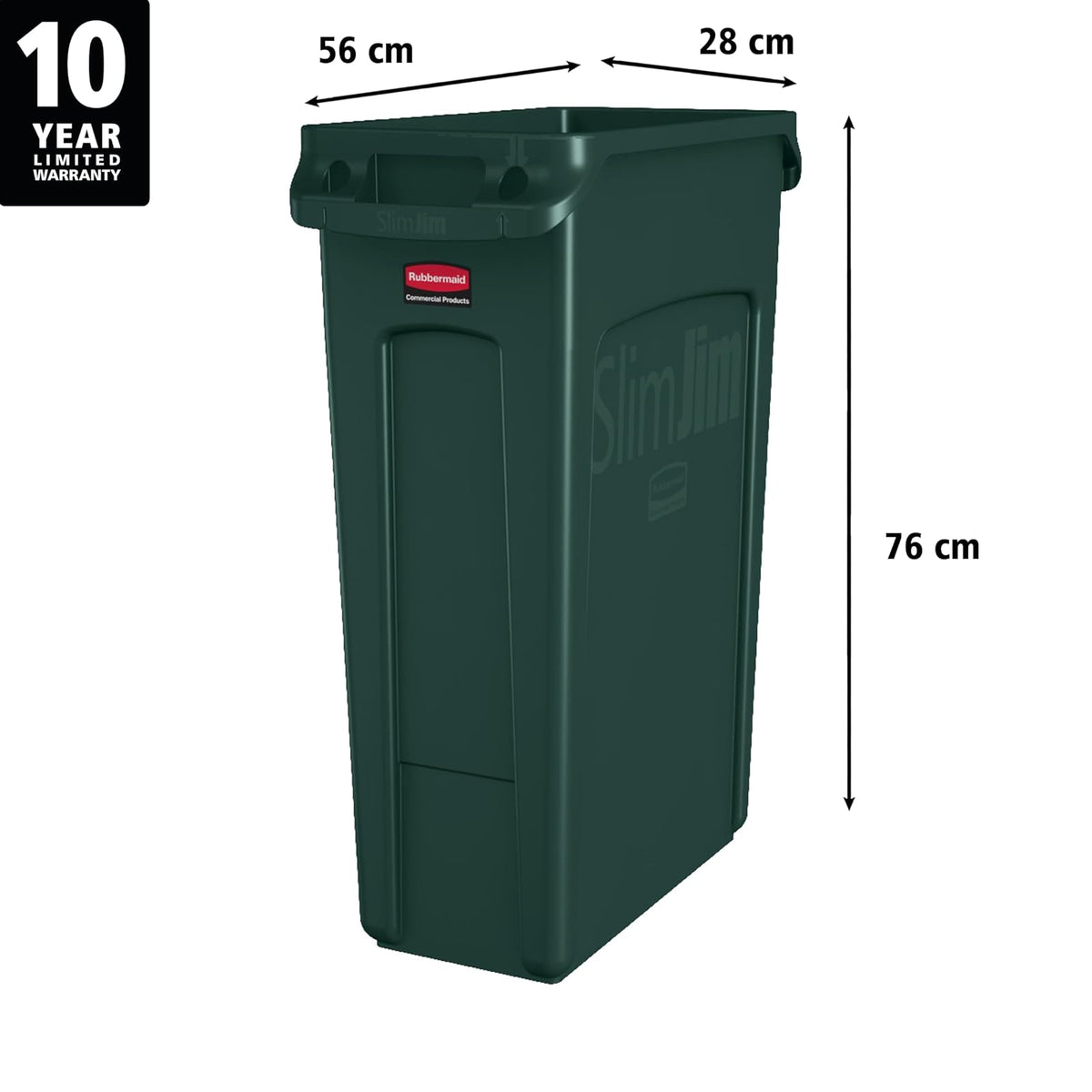 Rubbermaid Commercial Slim Jim Recycling Container with Venting Channels, Plastic, 23 Gallons, Green (354007GN)