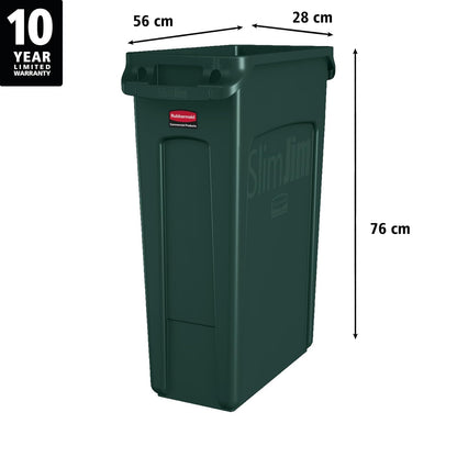 Rubbermaid Commercial Slim Jim Recycling Container with Venting Channels, Plastic, 23 Gallons, Green (354007GN)