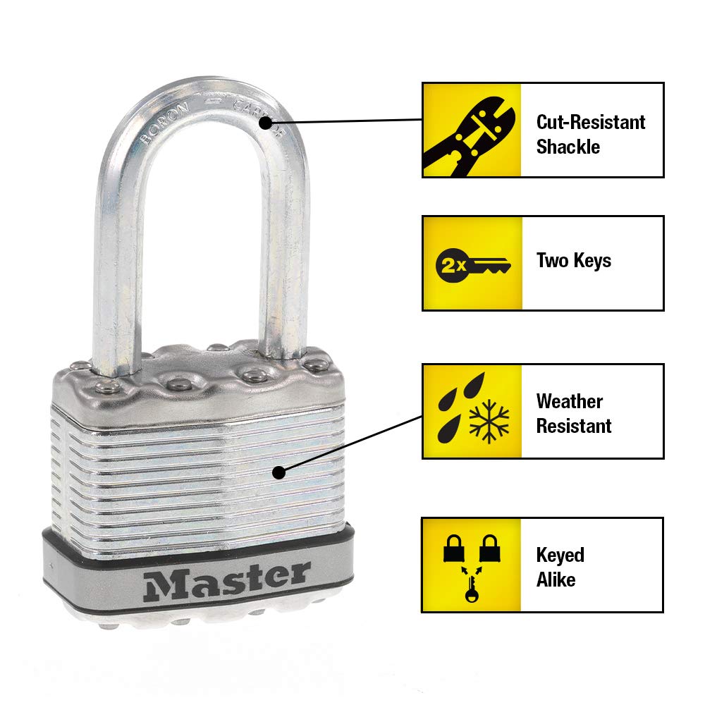 Master Lock M1XKADCCSEN Magnum Candado laminado, 4.45 cm de ancho, acero de 0.8 cm, 2.54 cm de distancia al grillete, Paquete de 4, 1-1/2 Inch Shackle