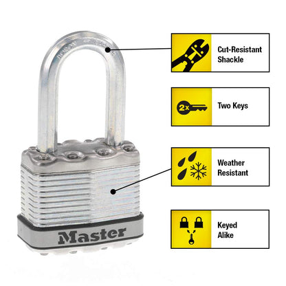 Master Lock M1XKADCCSEN Magnum Candado laminado, 4.45 cm de ancho, acero de 0.8 cm, 2.54 cm de distancia al grillete, Paquete de 4, 1-1/2 Inch Shackle