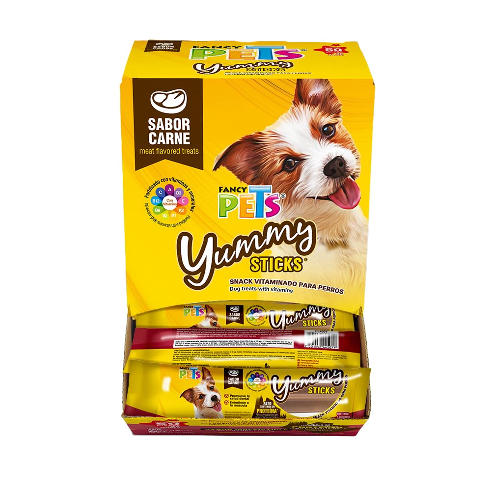 Fancy Pets Yummy Sticks para Perro Sabor Carne 1 kg, 50 Premios Fortificados con Vitaminas y Minerales