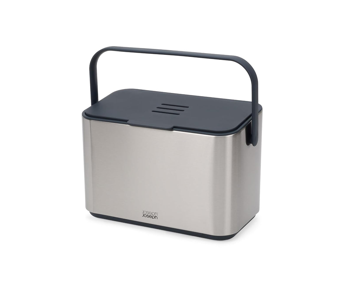 Joseph Joseph Collect cubeta de compostaje de Alimentos de Acero Inoxidable de 1.06 galones con asa, cubeta Interior extraíble y Almacenamiento de Forros de contenedor, Incluye Filtro de olores y 3