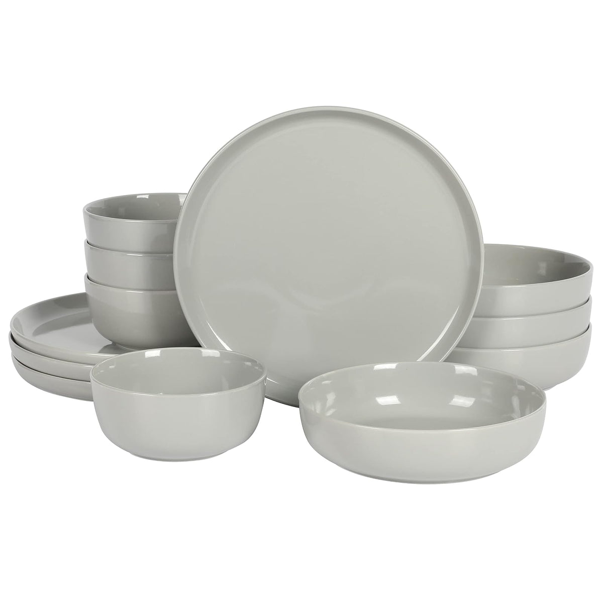 Gibson Home Oslo Juego de Vajilla de Porcelana 16 Piezas Blanco - Gris - Service for 4 (12pcs) - Juego de vajilla