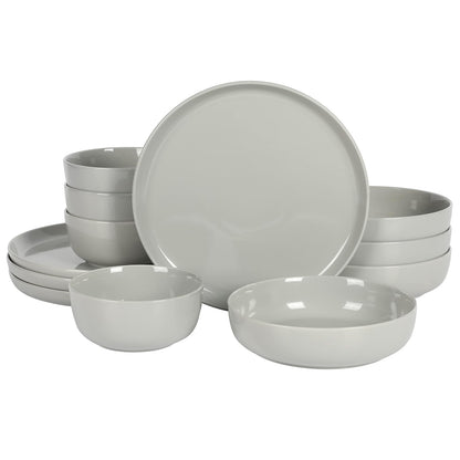 Gibson Home Oslo Juego de Vajilla de Porcelana 16 Piezas Blanco - Gris - Service for 4 (12pcs) - Juego de vajilla