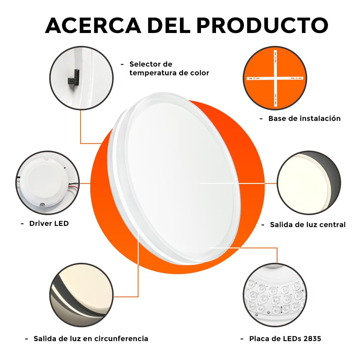 Tecnolite - Lámpara de Techo Plafón LED 40 W, Luz Blanca Ajustable con Aro de Luz, No atenuable