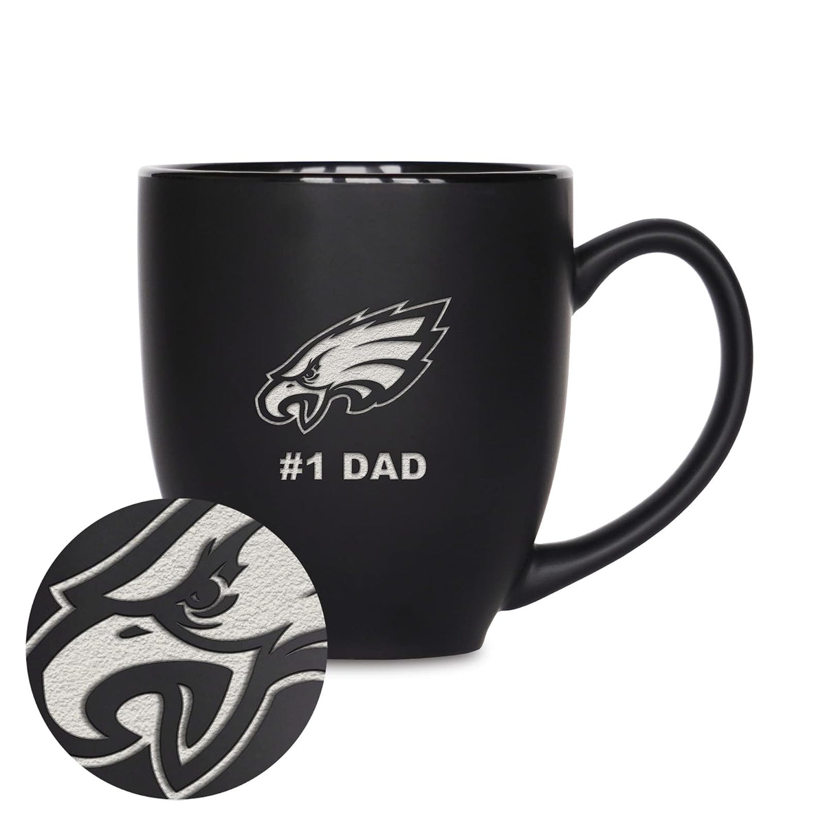 Rico Industries NFL Taza de Cerámica #1 Dad, Grabado con Láser, Negro Mate - Philadelphia Eagles