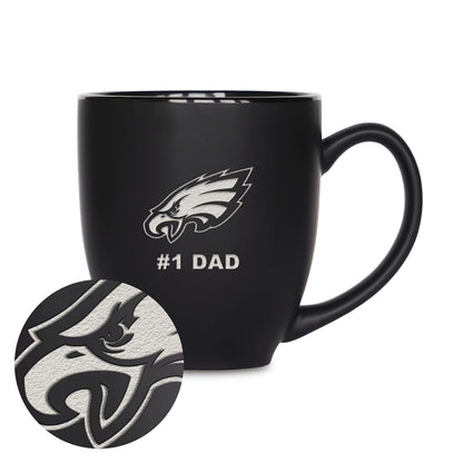 Rico Industries NFL Taza de Cerámica #1 Dad, Grabado con Láser, Negro Mate - Philadelphia Eagles