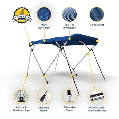 Seal Skin - Tapas bimini de 3 lazos y 4 lazos para barcos, cubierta de tela de grado marino 600D, impermeable y duradera con correas, accesorios de montaje y botas de almacenamiento
