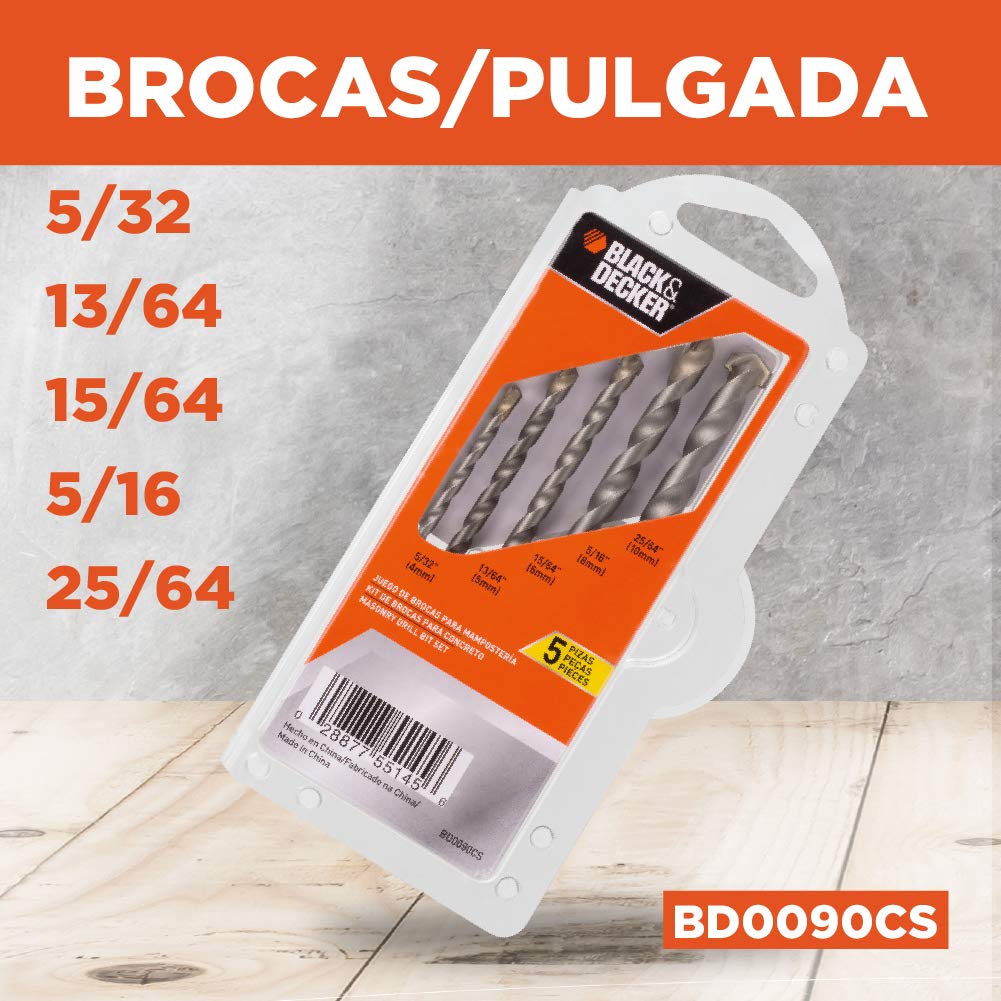 Rotomartillo 1/2 550W 0-2800Rpm 0-45000Gpm B+D Hd555 + BLACK+DECKER Juego de Brocas P/Concreto 5 Piezas BD0090CS