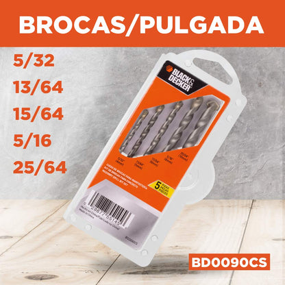 Rotomartillo 1/2 550W 0-2800Rpm 0-45000Gpm B+D Hd555 + BLACK+DECKER Juego de Brocas P/Concreto 5 Piezas BD0090CS