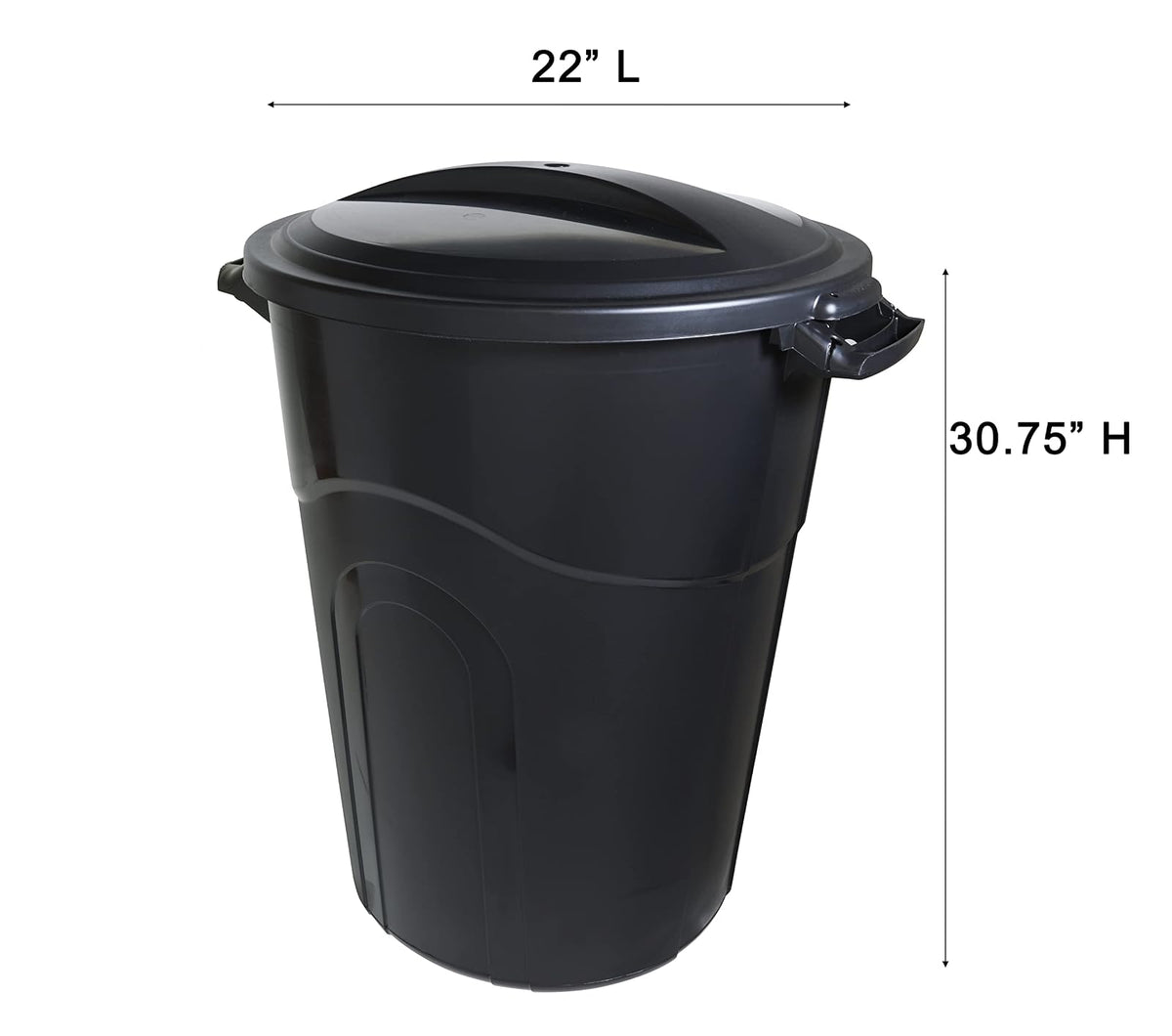 United Solutions - Bote de basura para exteriores de 32 galones, color negro, fácil de transportar con construcción resistente, asas de paso y tapa de bloqueo de clic fijable, uso en interiores o