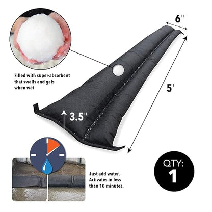 Barrera de inundación activada por agua Quick Dam QD65-1, 1 unidad, 5-ft, Negro