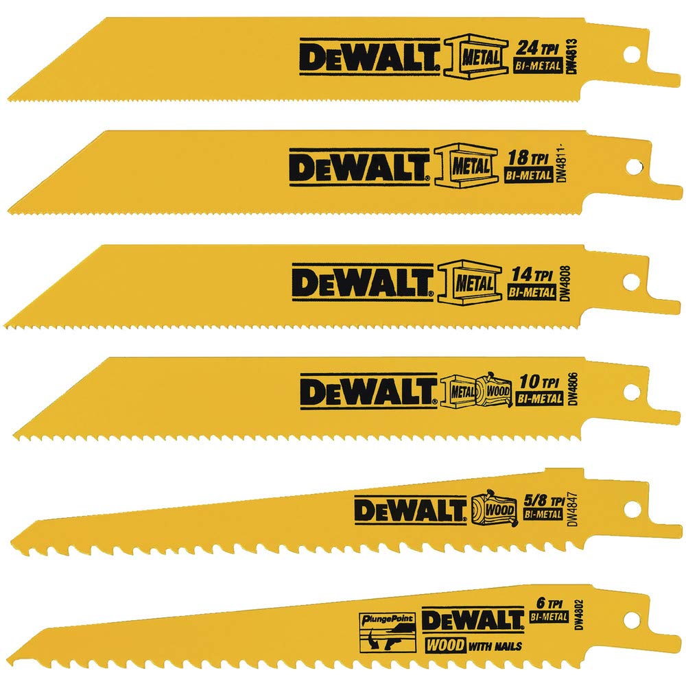 DEWALT Hojas de Sierra Recíproca Bi-Metal para Corte de Metal - Juego de 6 piezas
