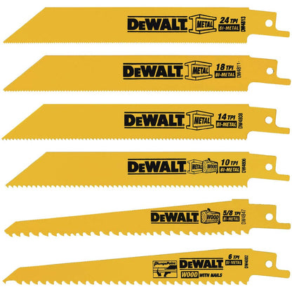 DEWALT Hojas de Sierra Recíproca Bi-Metal para Corte de Metal - Juego de 6 piezas