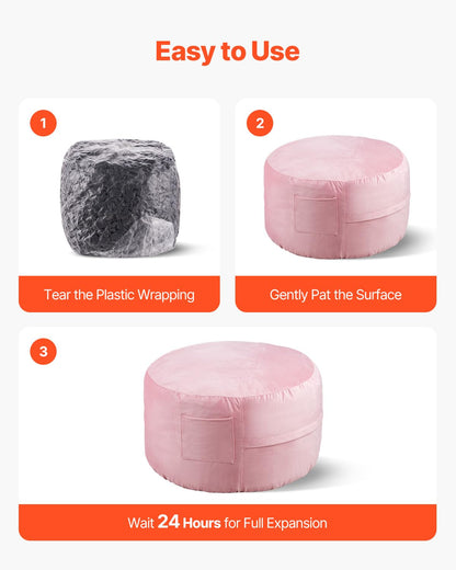 VEVOR - Puf Redondo de 3 pies con Funda extraíble y Lavable, Relleno de Espuma viscoelástica 25D con Terciopelo holandés Suave y Suave, puf para recámara o Sala de Juegos, Color Rosa