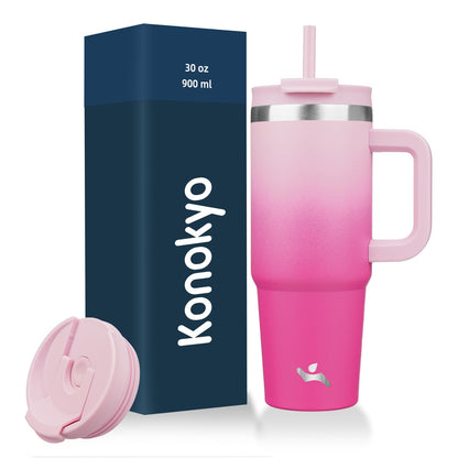 Konokyo Vaso Térmico de 40 oz con Asa y Popote, Lavanda - 30 Ounces - Flores de cerezo