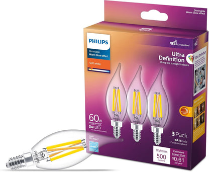 3 Focos Philips LED Vela BA11 6.6W Luz Cálida