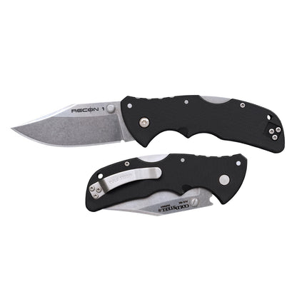 Cold Steel Mini Recon 1 cuchilla de punta de clip AUS10A de 3 pulgadas, mango GFN de 4 pulgadas, cuchillo plegable con bloqueo de triple anuncio, bolsillo ambidiestro/clip para cinturón