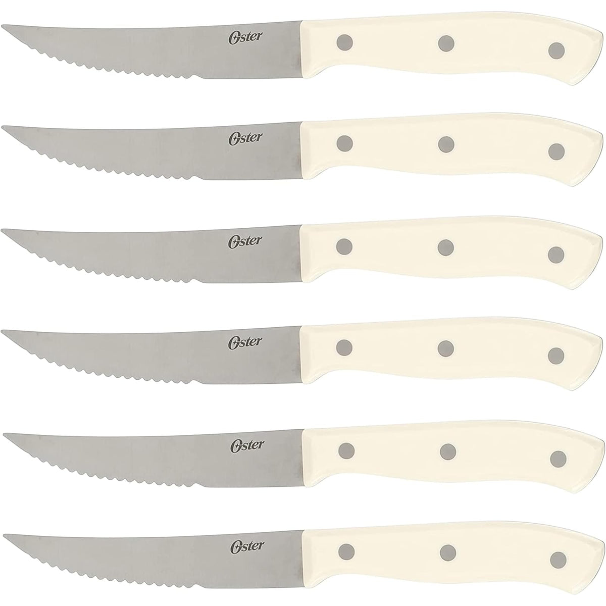 Oster Evansville 14 Piece Cutlery Knife Block Set, Stainless Steel w/Linen White Handles