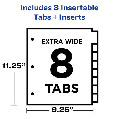 Avery Big Tab Insertable 2 divisores de bolsillo para carpetas de 3 anillas, juego de 8 pestañas, multicolor de dos tonos, 1 juego (11983)