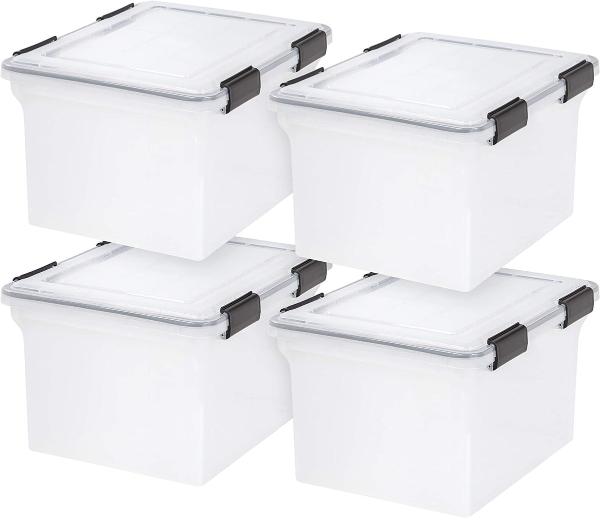 IRIS USA Caja WeatherPro para Archivos Carta/Oficio, 32 Qt, 4 Pzas | Protege documentos importantes con resistencia al agua, broches seguros y diseño apilable para hogar u oficina