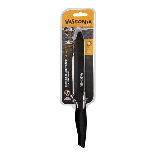 Vasconia | Cuchillo Multiusos Esencial de Acero Inoxidable 5.5" Negro | Hoja anodizada, Mango soft touch, Antideslizante, Alta resistencia, Multiusos, Punta afilada, Control de corte, Uso diario