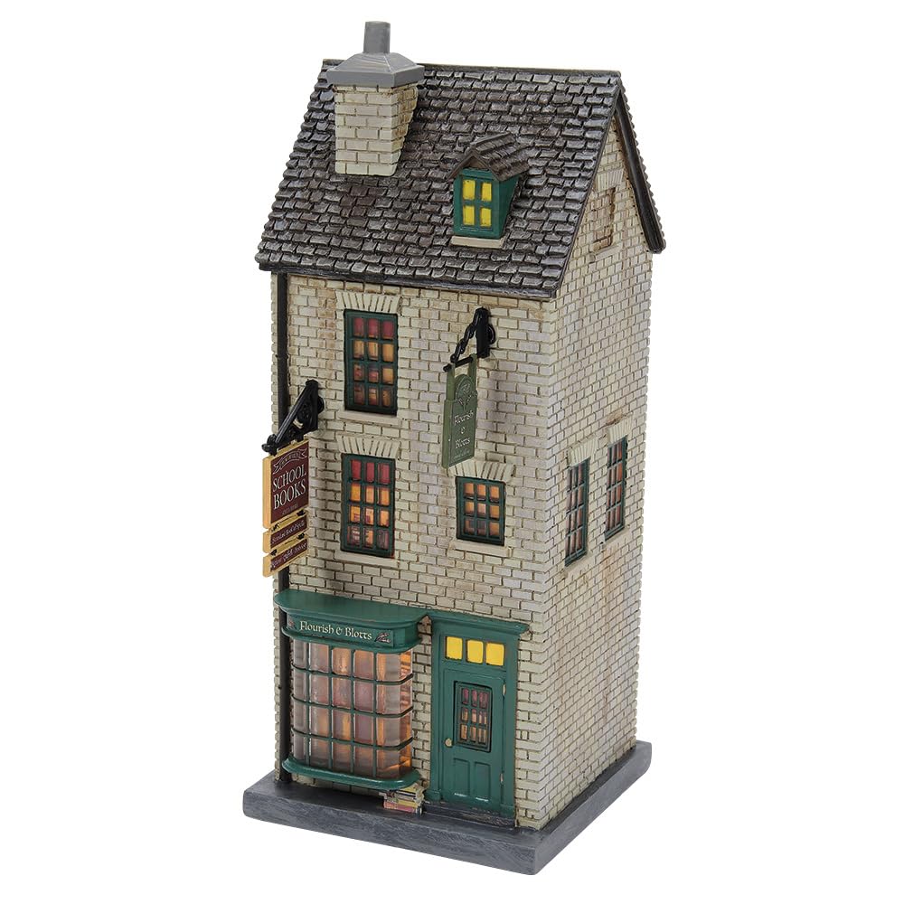 Department 56 Harry Potter Village Flourish and Blotts Librería Edificio Iluminado, 8.3 Pulgadas, Multicolor