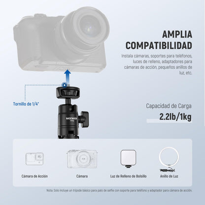 NEEWER Mini Trípode Escritorio Selfie Stick Compatible con iPhone GoPro Insta360 dji con 360° Cabezal Bola Eje Central Elevado, Metal Portátil Pequeña Cámara Webcam Celular Vlog Soporte, TP43 Negro