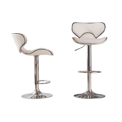 Roundhill Furniture Masaccio - Taburete Giratorio Ajustable de Piel sintético Acolchado con Base cromada, Juego de 2, Color Blanco