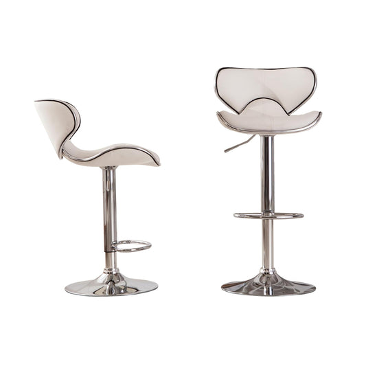 Roundhill Furniture Masaccio - Taburete Giratorio Ajustable de Piel sintético Acolchado con Base cromada, Juego de 2, Color Blanco