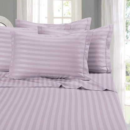 Elegant Comfort Softest and Coziest 6-Piece Sheet Set - 1500 Premium Hotel Quality Microfiber - Luxurious Wrinkle Resistant 6-Piece Damask Stripe Bed Sheet Set, King, Lavender/Lilac