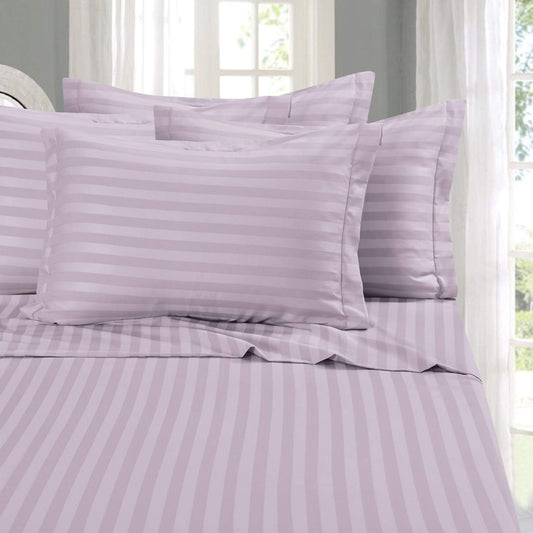 Elegant Comfort Softest and Coziest 6-Piece Sheet Set - 1500 Premium Hotel Quality Microfiber - Luxurious Wrinkle Resistant 6-Piece Damask Stripe Bed Sheet Set, King, Lavender/Lilac