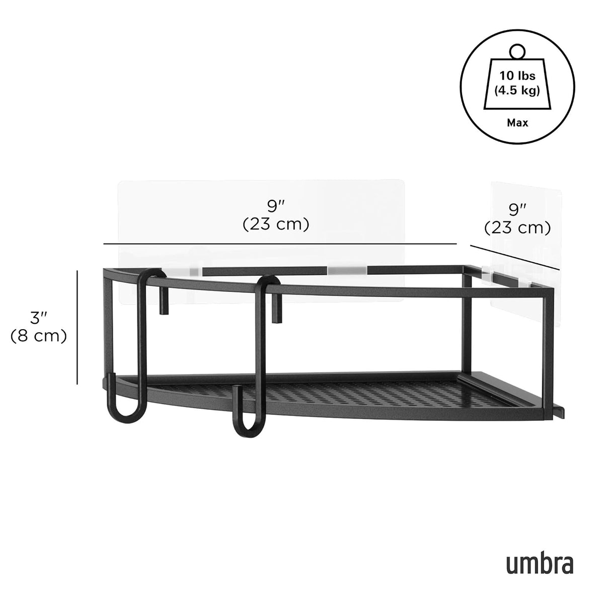 Umbra Cubiko estante de esquina para ducha, estantes flotantes de metal con tiras adhesivas de montaje, paquete de 2, Negro