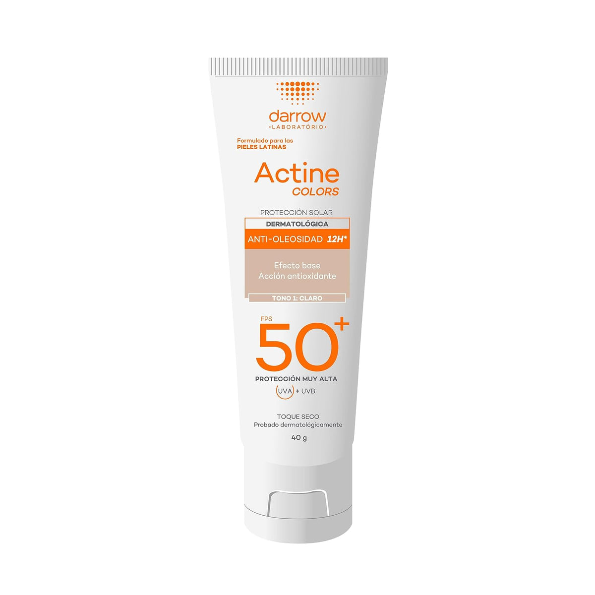 Darrow Actine Colors Protector Solar Facial FPS50+ Piel Grasa Claro, 40g | Dermatológico, Con Color, Para Piel Mixta y Grasa, Anti Oleosidad