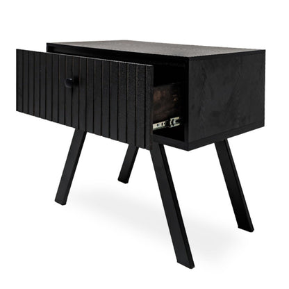 Sochic Buró Negro con 1 Cajón con Diseño en Líneas Verticales y Estructura de Madera MDF.