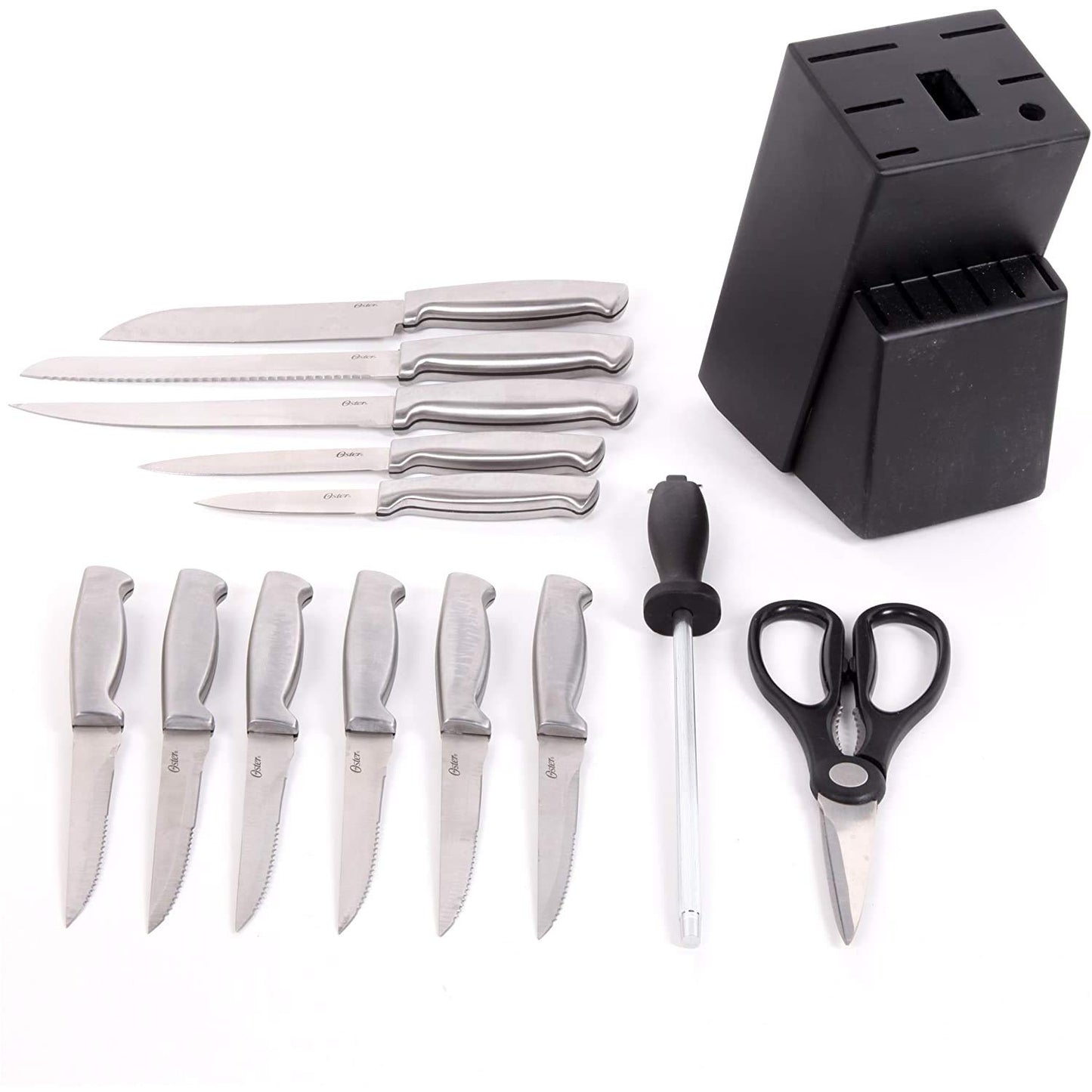 Oster Baldwyn Juego de Bloques para Cubiertos de 14 piezas, Satinado Cepillado, Plateado - 70561.14
