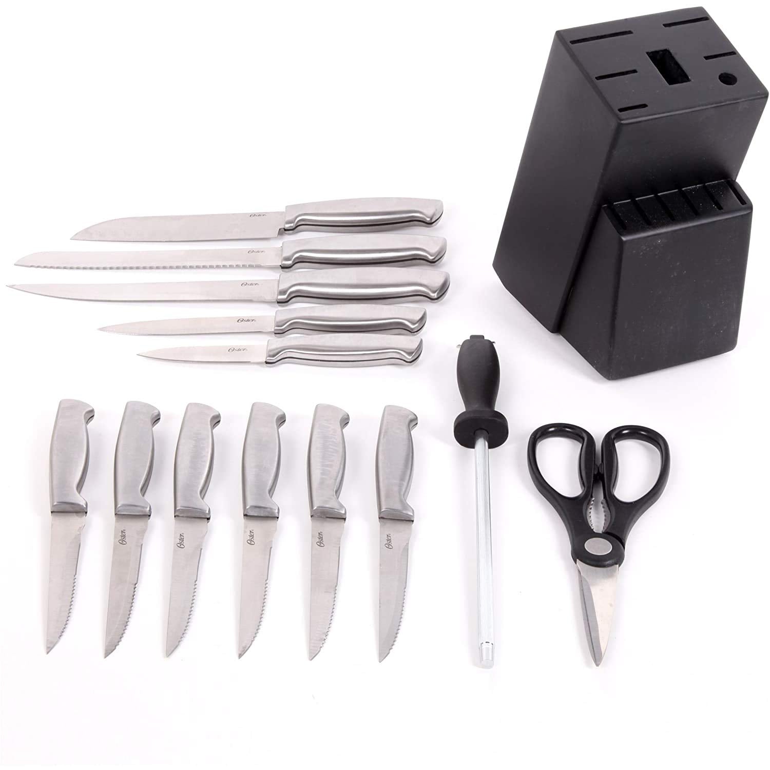 Oster Baldwyn Juego de Bloques para Cubiertos de 14 piezas, Satinado Cepillado, Plateado - 70561.14