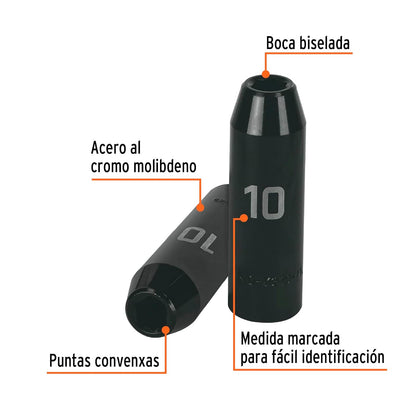 Truper D-7310-ML, Dado largo de impacto 6 puntas mm, 10 mm, cuadro 1/2"