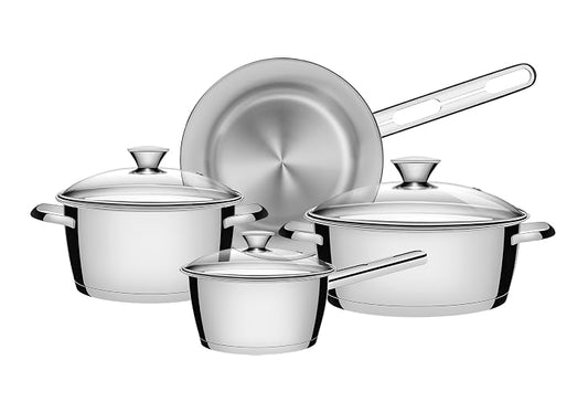 Tramontina Batería de Cocina Allegra Acero Inoxidable 7 Piezas | Set de 7 piezas, 4.2 litros, ollas con tapa, sartén, cazo con tapa