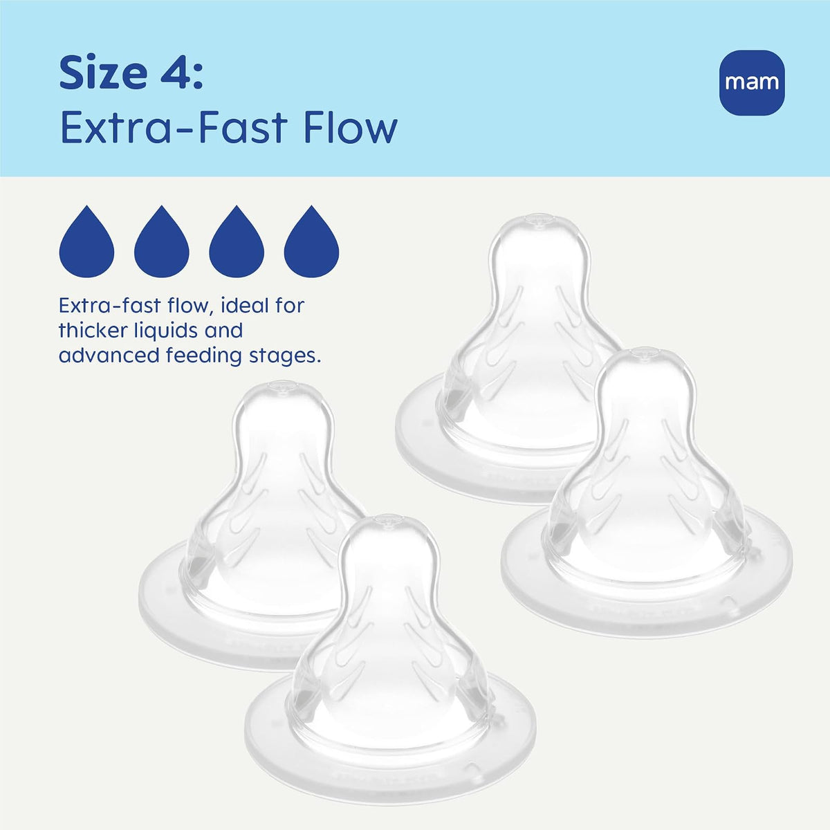 MAM Pezones de Silicona SkinSoft Nivel 4 | Flujo extra rápido, 6+ meses, 4 pzs, sin BPA, silicona grado médico