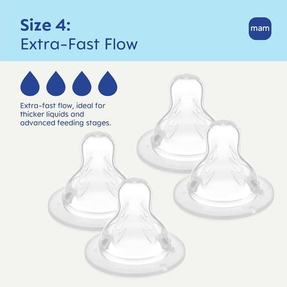 MAM Pezones de Silicona SkinSoft Nivel 4 | Flujo extra rápido, 6+ meses, 4 pzs, sin BPA, silicona grado médico