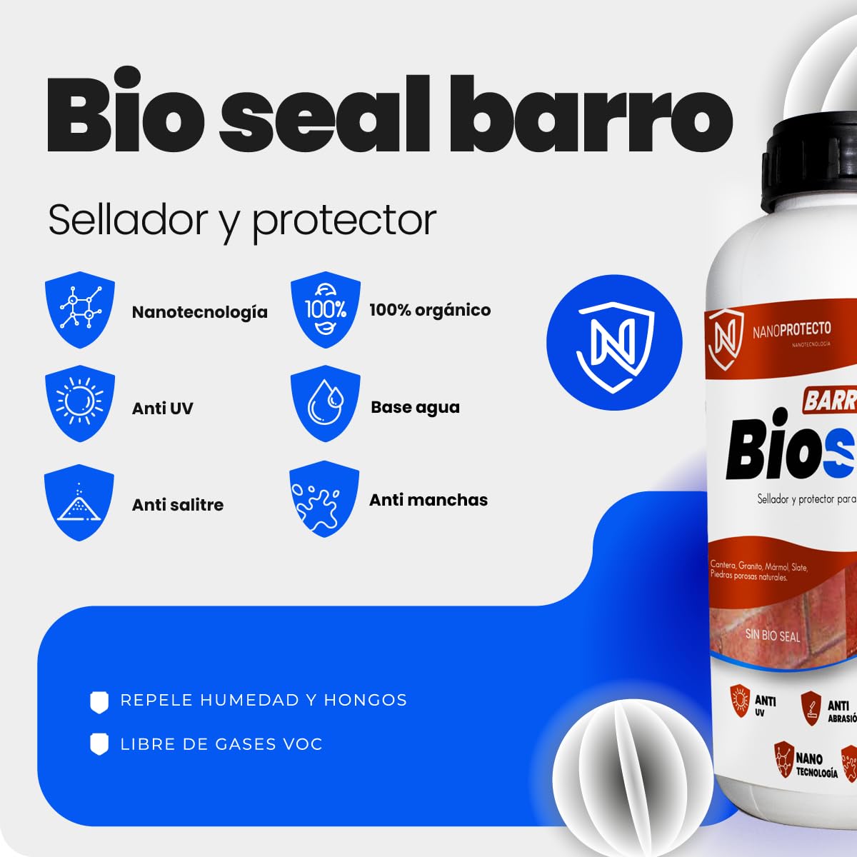 Nanoprotecto Impershield 636BSB4 Sellador Bio Seal Barro 4 litros, Blanco