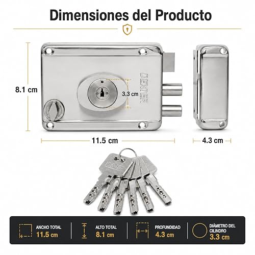 Dexter 6772 Cerradura de Sobreponer (Chapa de Parche) Automática de Llave de Alta Seguridad, Mecanismo de Barras